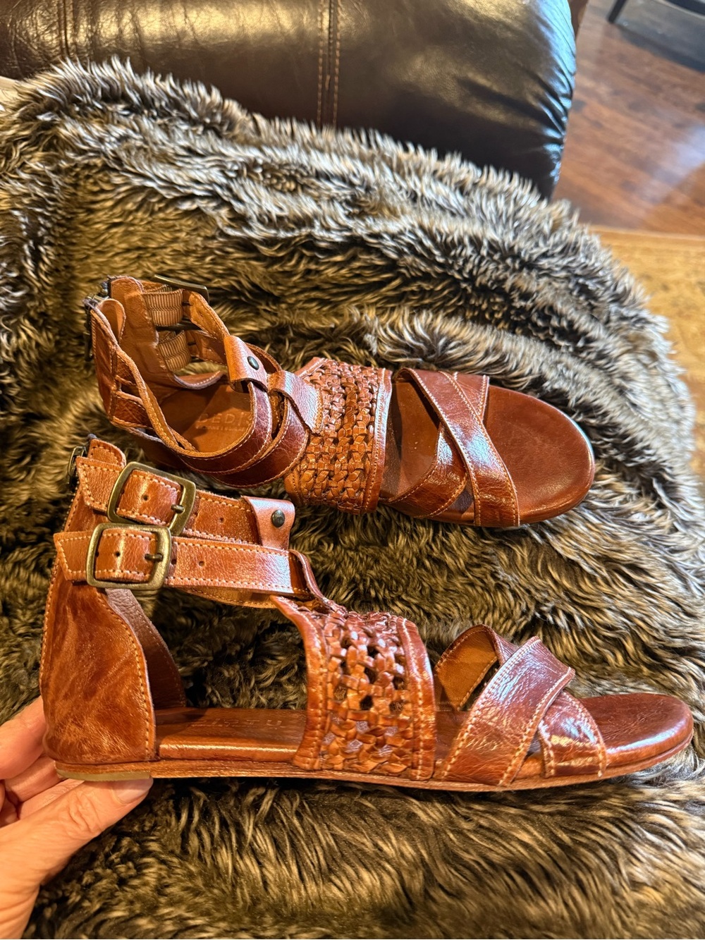 Bed Stu Brown Woven Leather Gladiator Sandals
